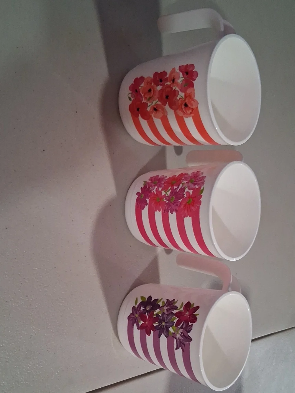 Floral Stripe Tupperware Mugs - Set of 3